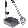 Dog Pooper Scooper, Dog Poop Tray and Rake Set, Pet Waste Removal Scoop with Long Adjustable Sectional Stainless Handles