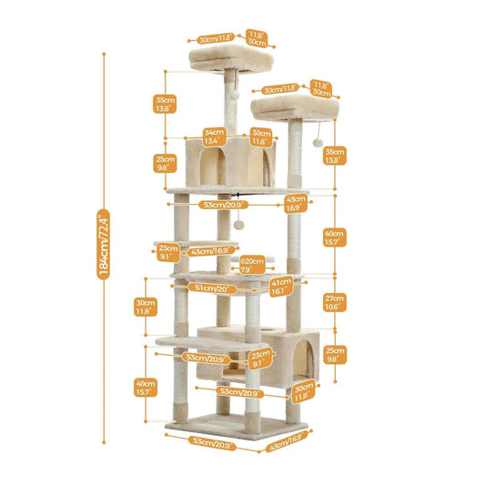 Multi-Level Cat Tree Tower with Scratching Posts&Board, Hammock, Cat Condo, Spacious Top Perch,Dangling Balls for Indoor Cats