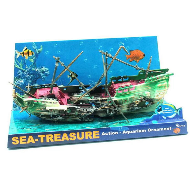Bubbling Aquarium Decoration Sunken Ship Ornament Decor for Fish Tanks