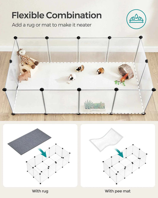 SONGMICS Pet Playpen with Floor, Small Animal Pen, Pet Fence Indoor, DIY Plastic Enclosure for Hamsters, Rabbits, Hedgehogs, Fer