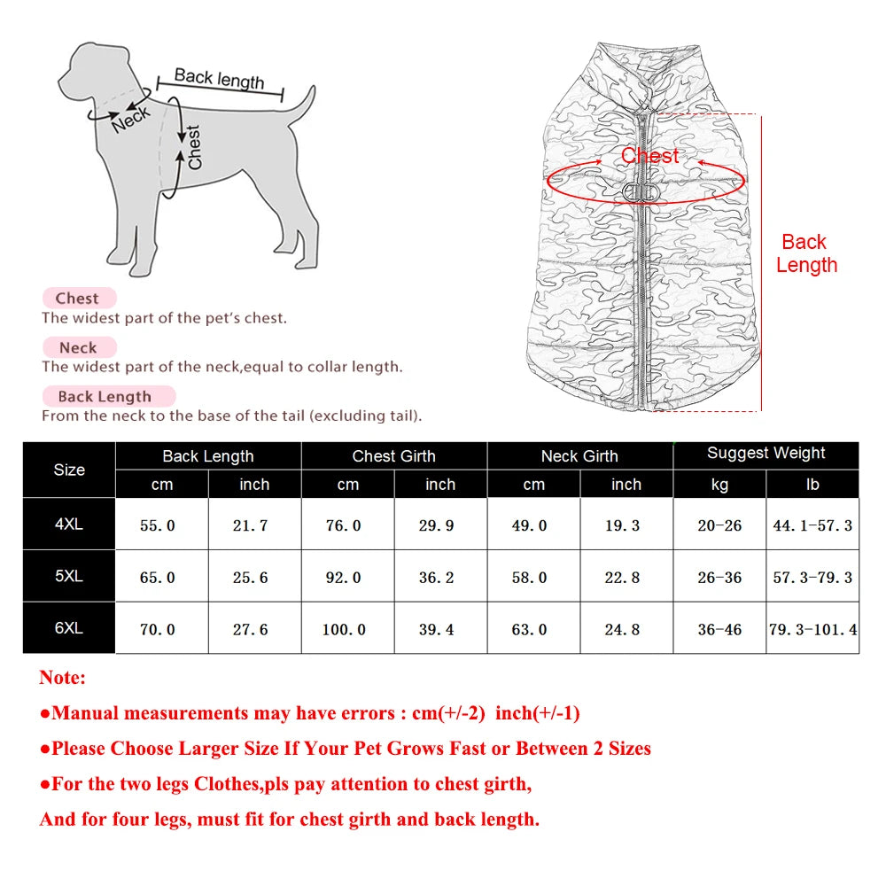 4XL-6XL Large Dog Jacket Clothes Winter Waterproof Coat For Big Dogs Vest Costume Camouflage Print Golden Retriever Pet Overalls