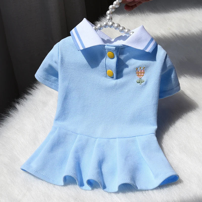 Cute Dog Polo Dresses for Small Dogs Girl, Puppy Skirt with Pleated Hem Sundress Costume Spring Summer Dog Clothes Pet Apparel