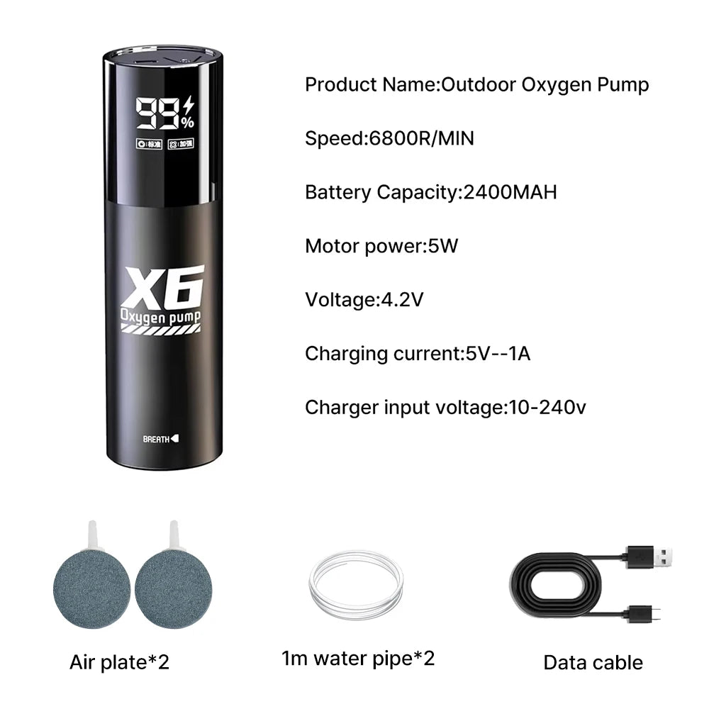 Aquarium Fish Tank Oxygen Pump Charging Dual-Purpose Air Pump Usb Lithium Battery Household Portable Fishing Mute 2400ma Outdoor