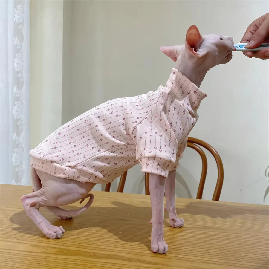 High-neck Cotton Spring Autumn Coat for Cat Soft Undershirt for Sphynx Cat in Winter Sweet Purple Beige Loungewear for Kittens - Play Paws Toys