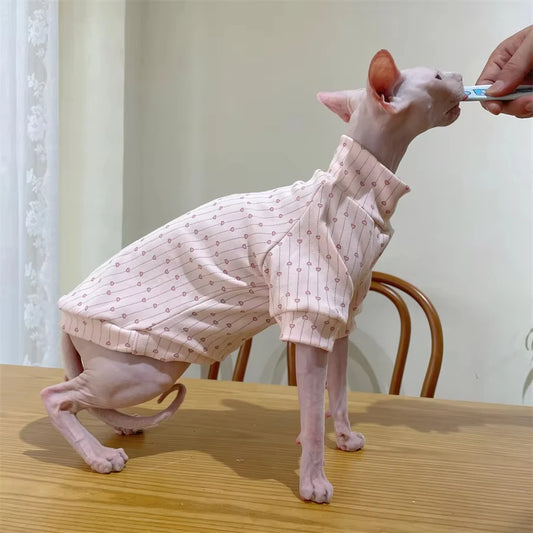 High-neck Cotton Spring Autumn Coat for Cat Soft Undershirt for Sphynx Cat in Winter Sweet Purple Beige Loungewear for Kittens - Play Paws Toys