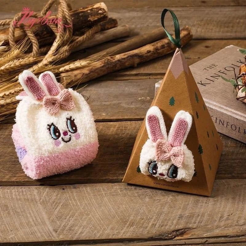 2021 New coral fleece gift box socks winter thick cartoon embroidery landing Christma socks Santa Claus warm socks