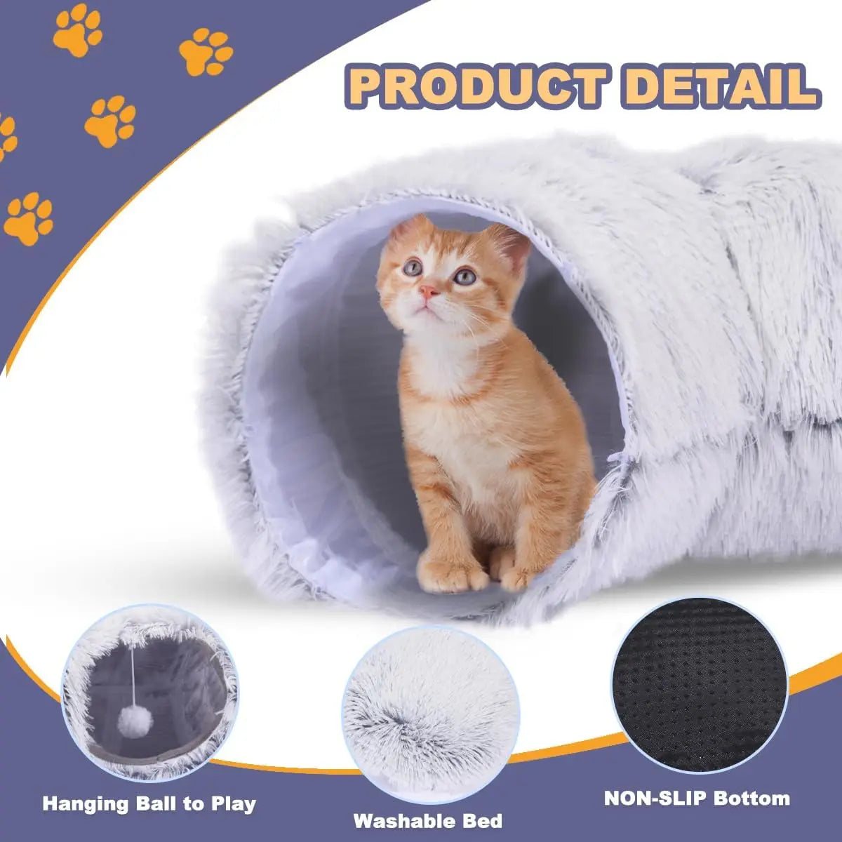 Winter New Arrival Plush Cat Tunnel Bed Foldable Two-in-One round Warmth Pet Nest Thickened Cozy Cuddly Cat Hideaway - Play Paws Toys