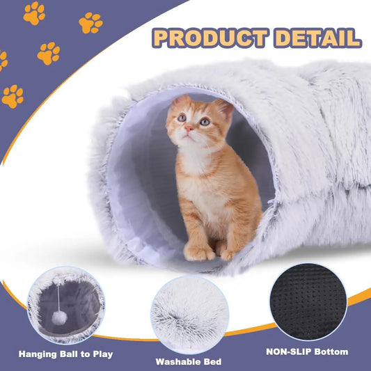Winter New Arrival Plush Cat Tunnel Bed Foldable Two-in-One round Warmth Pet Nest Thickened Cozy Cuddly Cat Hideaway - Play Paws Toys