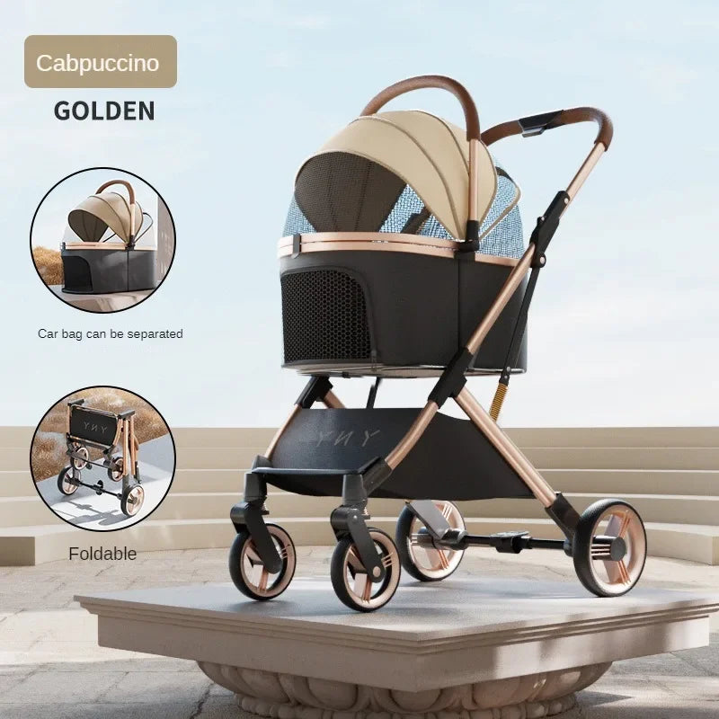 Detachable Pet Stroller Ultra-light Portable Outdoor Cat and Dog Stroller Aluminum Alloy Frame Four-wheel Shock Absorber - Play Paws Toys