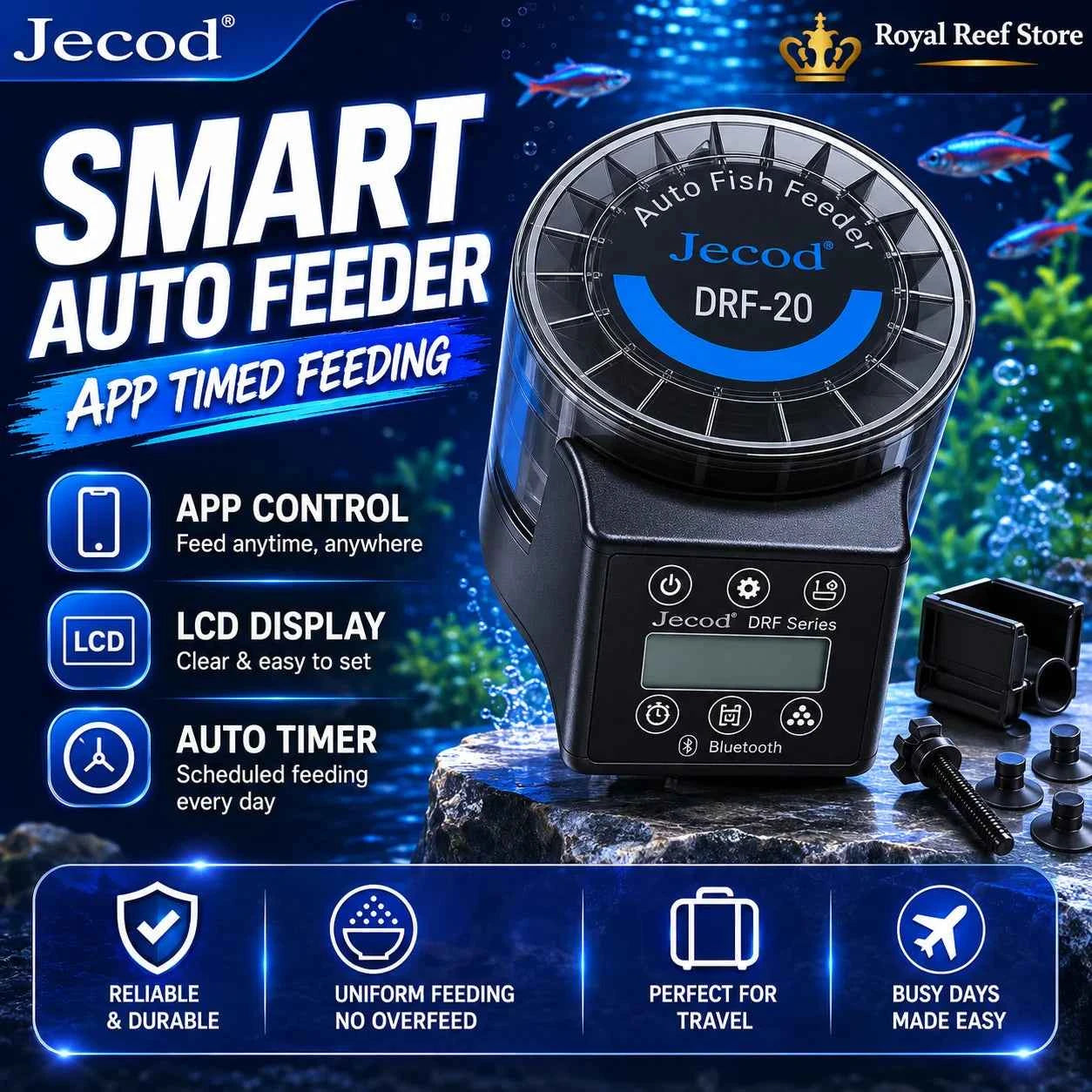 Jebao Jecod DRF15 DRF20 Automatic Fish Feeder APP Control Smart Aquarium Auto Feeder LCD Timer Food Dispenser Coral ReefFishTank