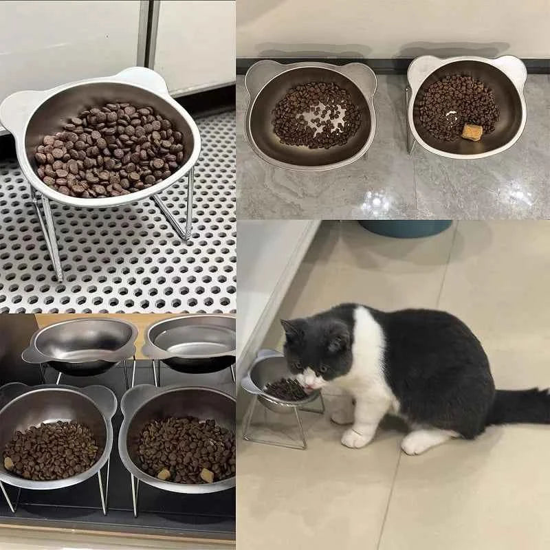 Cat Bowls Tilted Neck Guard Cat Food Bowl Indoor Stainless Steel Shatter Resistant Elevated 15° Pet Bowl For Kitten Puppy