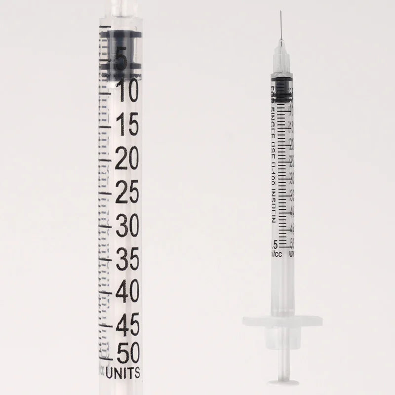 50/100Pcs 0.3/0.5/1ML Disposable Plastic Veterinary Syringe Orange Cap Sterile Insulin Syringe With Needles For Pet Farm Animals