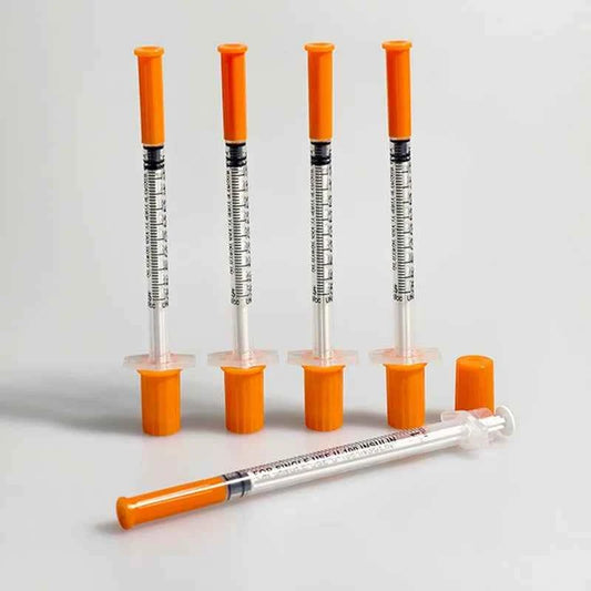 40/80PCS 0.3-1ML Disposable Plastic Veterinary Syringe Sterile Insulin Syringe with Orange Cap Needles for Pet Farm Animal Use