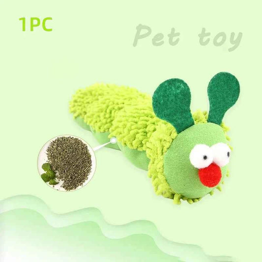 Caterpillar Cat Chew Toy, Plush Interactive Kitten Teething Toy with Catnip, Silvervine Dental Teeth Cleaning for Indoor Cats