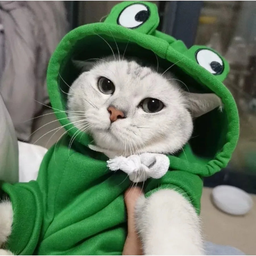 1PC  Cute Frog Design Dog/Cat Hoodie - Winter Warm Pet Hoodie with Velvet - Play Paws Toys