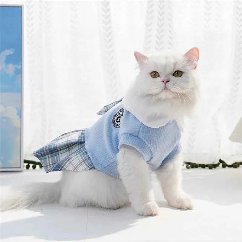 College Style Dog Dress for Small Dogs, Plaid Skirt, Pink,Blue,Green, Spring Dog Clothes, Cat, Chihuahua, XL