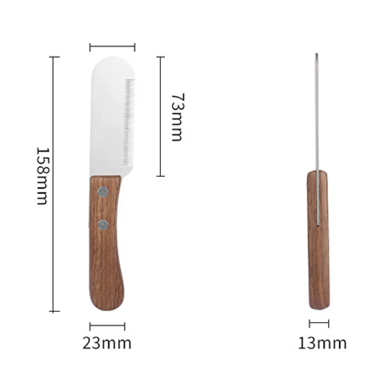 Pet Stainless Steel Wooden Handle Stripping Knife Professional Cat Dog Comb Shaving Plucking Hair Comb Knife Pet Grooming Tools