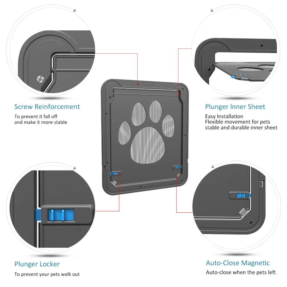 Pet Door New Safe Lockable Magnetic Screen Outdoor Dogs Cats Window Gate House Enter Freely Fashion Pretty Garden Easy Install - Play Paws Toys