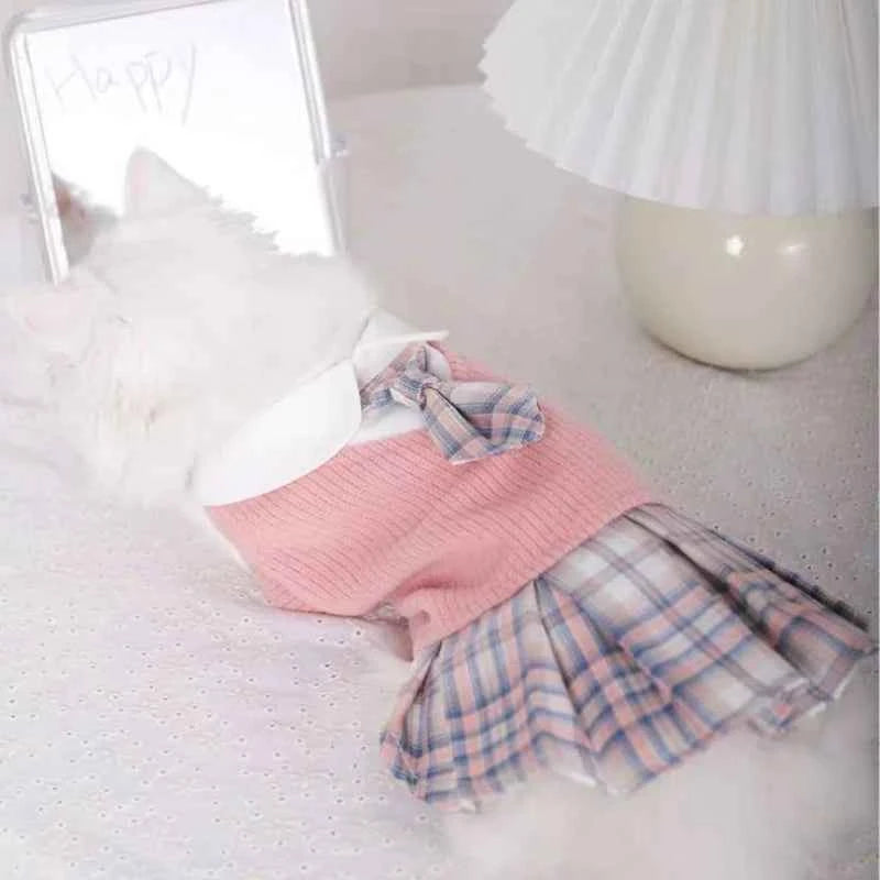 Spring Cat Jk Dress Baby Cat Jk Skirt Doll Kitten Pet Cute Skirt Sweater Waistcoat Thin Muppet Cat Dress Kitten Plaid Skirt