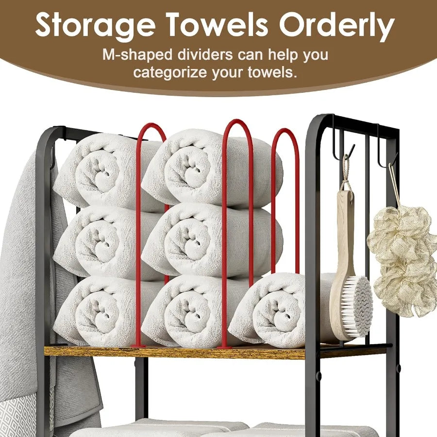 Rack For Bathroom 3-Tier M-Shaped Detachable Dividers, Durable Metal Towel Holder, Pool Items Holder, Space-Saving Storage
