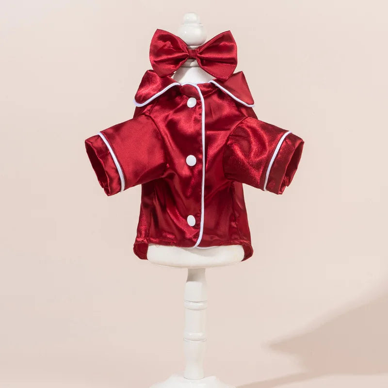 Pet  Pajama Set - Cute Solid Color Cat Dog Pajamas with Flower Headband Accessories, Soft Harness-Free Home Outfit