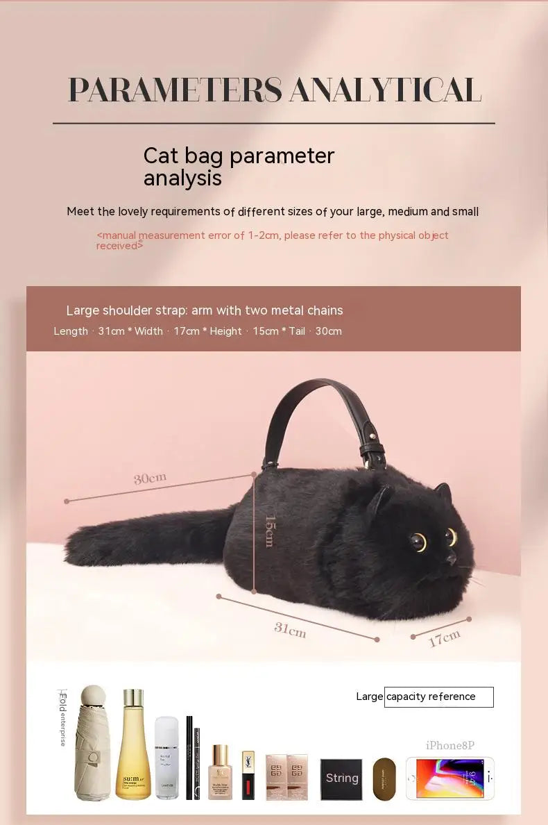 One Shoulder Bag Female Design Small Man Messenger Bag Versatile Hand Made Autumn and Winter Plush Cute Cat Bag - Play Paws Toys