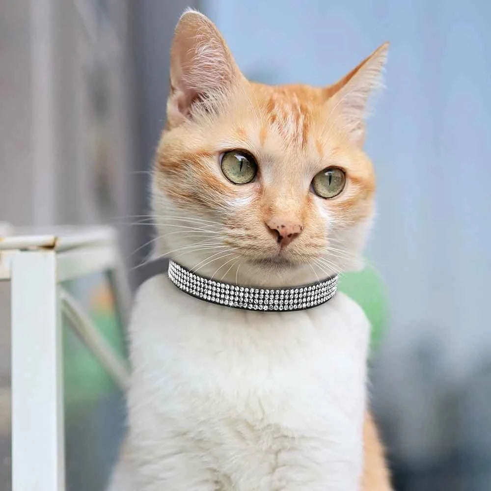 Soft Pink Suede Leather Cat Collar - Bling Rhinestone Design with Bell, Safety Breakaway & Adjustable XS/S for Cats & Puppies