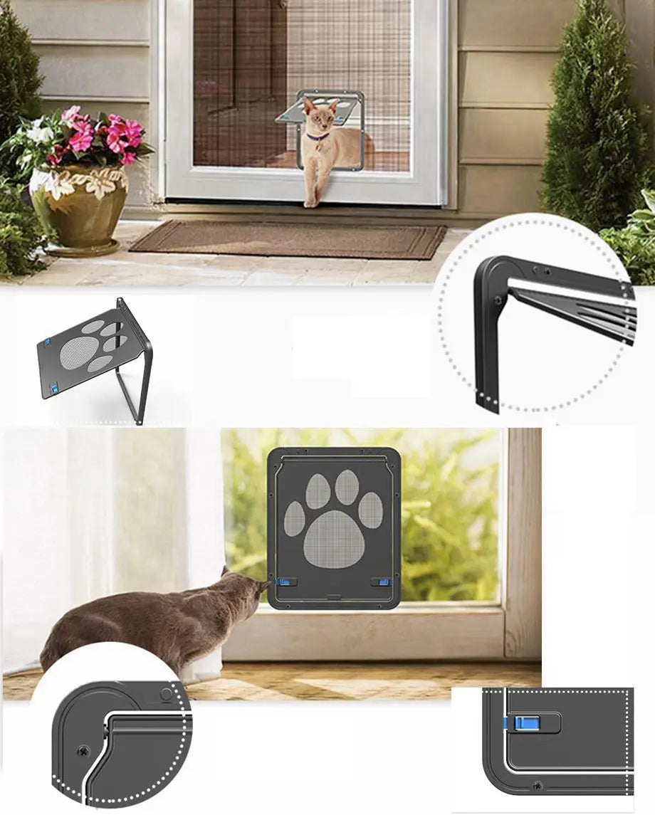 Pet Door New Safe Lockable Magnetic Screen Outdoor Dogs Cats Window Gate House Enter Freely Fashion Pretty Garden Easy Install - Play Paws Toys