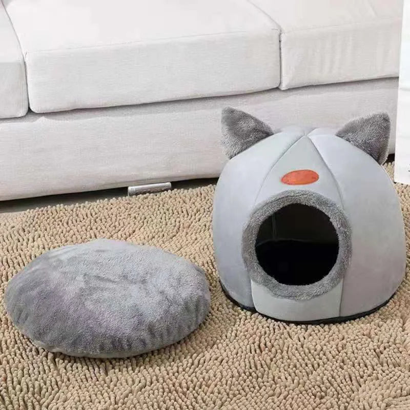 Winter Warm And Cold Proof Cat Bed Cozy Cat Cave Bed Cat Tent With Removable Cushion Pillow Cat Head Shape Cute Pet Supplies - Play Paws Toys