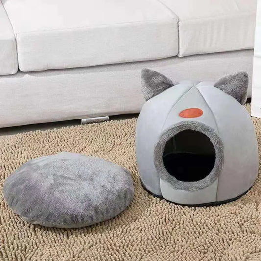 Winter Warm And Cold Proof Cat Bed Cozy Cat Cave Bed Cat Tent With Removable Cushion Pillow Cat Head Shape Cute Pet Supplies - Play Paws Toys