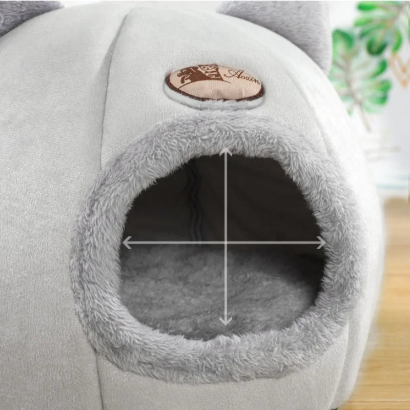 Winter Warm And Cold Proof Cat Bed Cozy Cat Cave Bed Cat Tent With Removable Cushion Pillow Cat Head Shape Cute Pet Supplies - Play Paws Toys