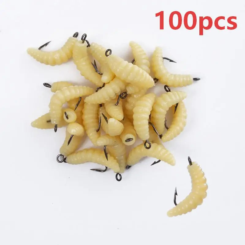 Rubber Maggots Fishing Bait Set with Hooks - Versatile Grub Lures for Bass,Trout,Crappie,Bluegill,Ideal for Freshwater Fishing