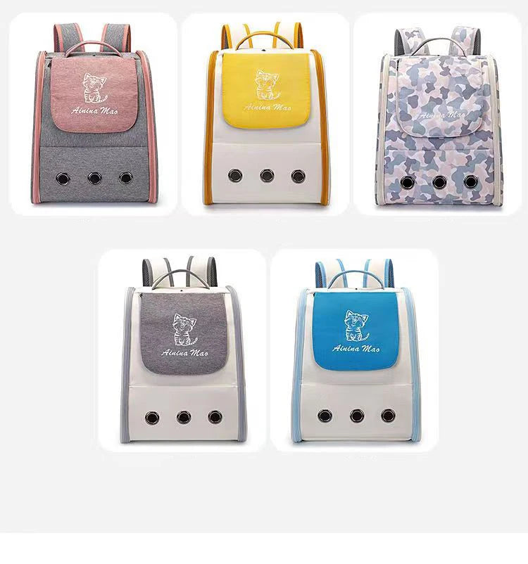 Pet Cat Carrier Backpack Breathable Portable Travel backpack for cat and dog With Anti Breakaway Belt Three-door design AA074 - Play Paws Toys