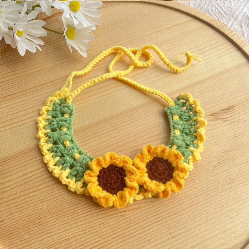 Hand-crocheted Adjustable Elastic Pet Scarf, Cute and Sweet Style Pet Collar,small Dog Scarf, Party Decoration Pet Dress-up Set
