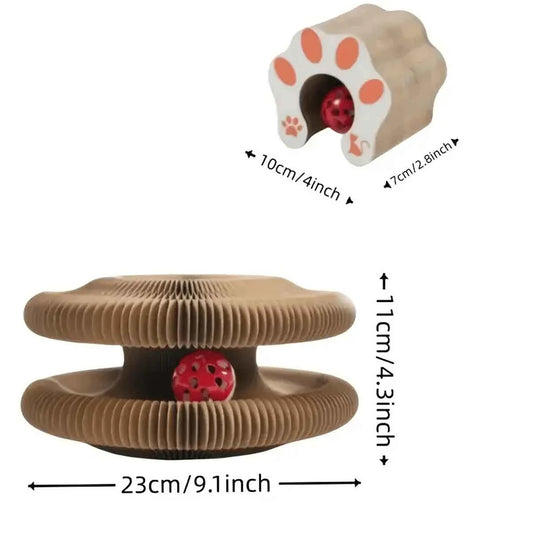 Foldable Cat Scratcher with Bell & Catnip - Multi-Level Cardboard Toy for Kittens, Durable Claw Sharpener