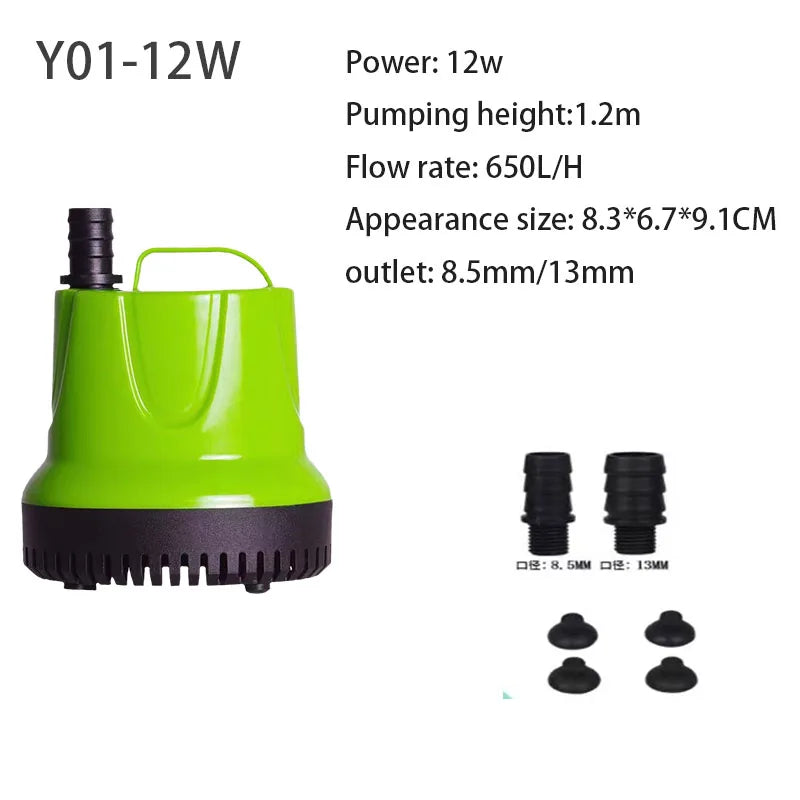 Submersible Water Pump for Fish Tank Pond, Hydroponics Garden Fountain, Ultra-Quiet Waterfall, 6W, 12W, 25W, 60W, 100W 110V-220V