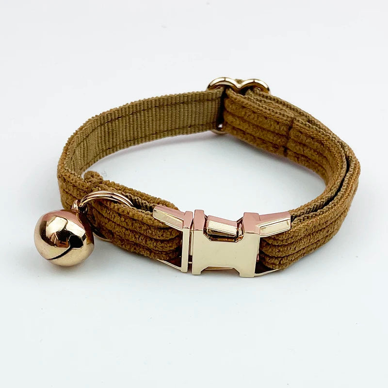 Corduroy Cat Collar with Name Plate Bell Bow Tie Personalized Custom Engraved Cat Collars for Cats