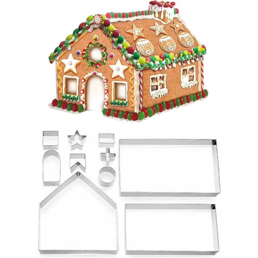 Christmas Cookie Cutter Set Fondont Pastry Cookie Mold 10 PCS Stainless Steel Biscuit Cutters for Making 3D Gingerbread House I