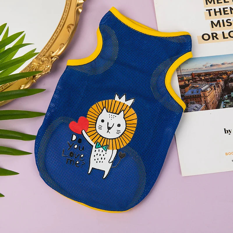 Pet Summer Tshirt Cute Cartoon Prints Vest Cats & Dogs Lightweight Mesh Breathable Clothes  Outdoor Pets Clothing