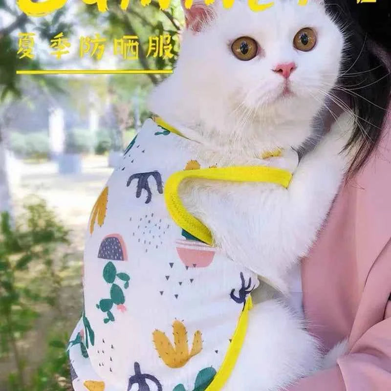 Sunscreen Clothes for Cats Summer Pet Vest Cute Print Cat Puppy Clothing Ultra-thin Breathable Kitten Pullover ropa para gatos