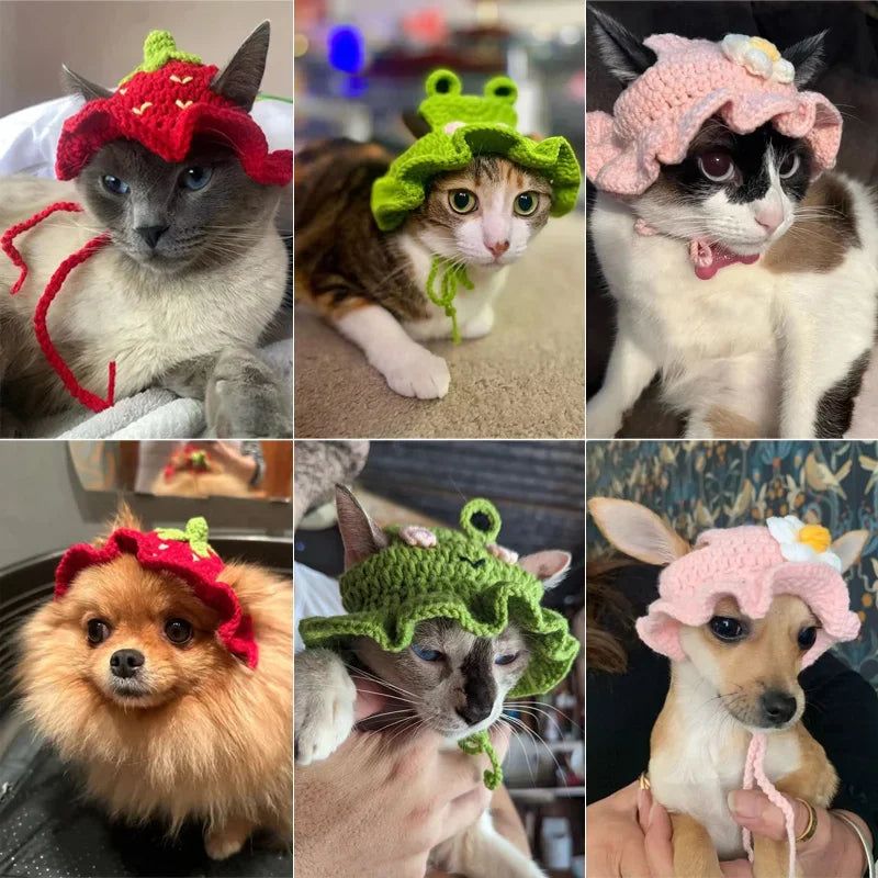 Cat Hats for Pets Handmade Cat Hat Elastic Woven Cap Pet Party Role Playing Headwear Party Photography Props Decoration Cat Acce - Play Paws Toys