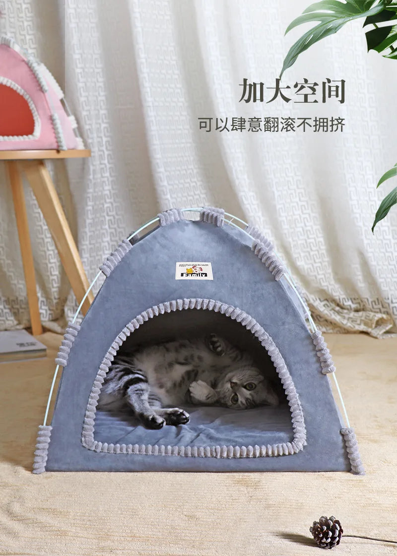 Pet Tent Bed Removable Cat Sofa Basket Canvas Semi-enclosed Cat House Dog Cave Hut Cat Sleeping Bed for Room Decor Pet Supplies - Play Paws Toys