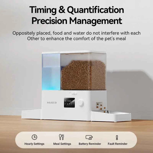 ROJECO 8.5L Automatic Pet Feeder Water Fountain WIFI APP Remote Control Smart Dog 5L Food Dispenser 3.5L Gravity Water Drinker ﻿