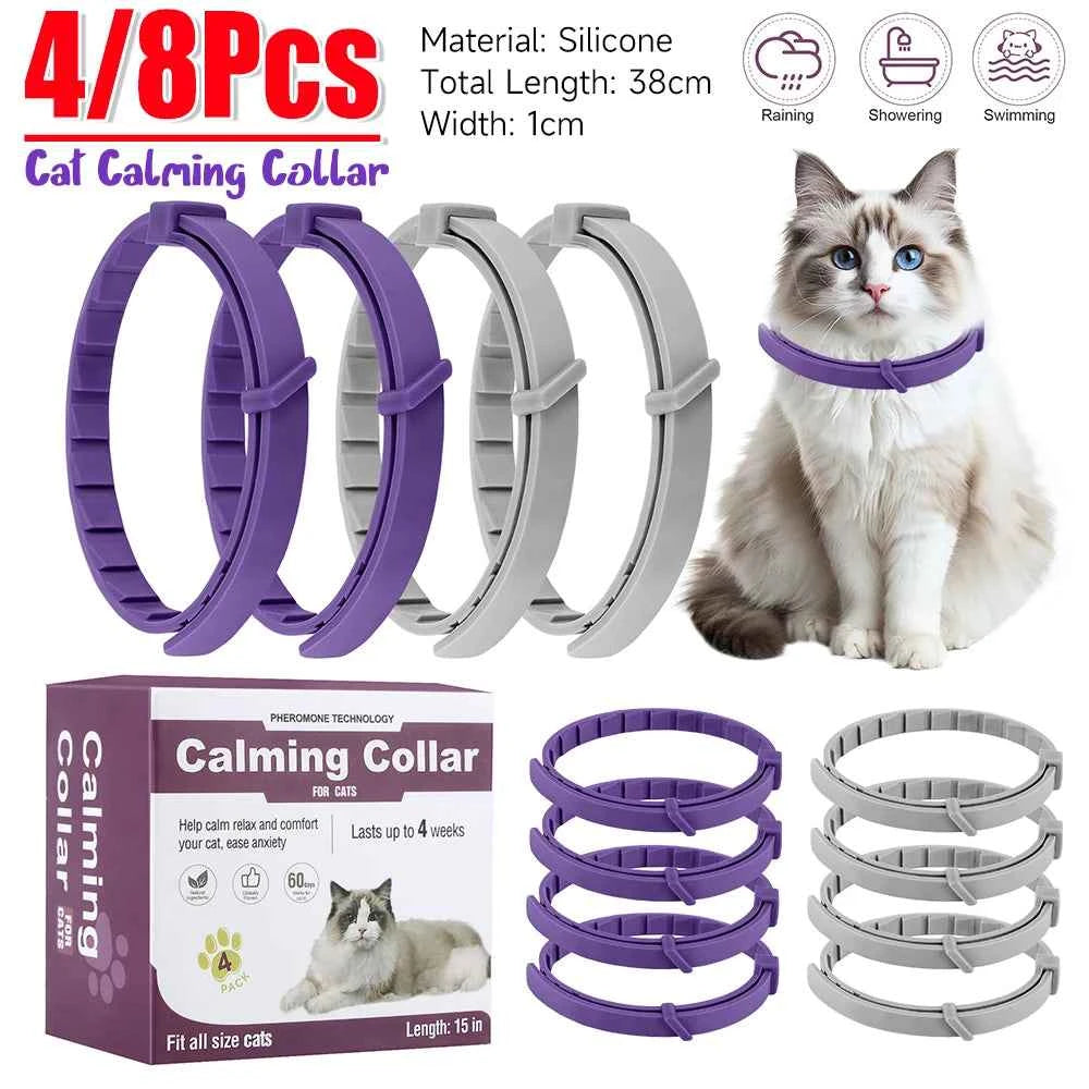 4/8PCS Dogs Calming Pheromone Collars Cats Relieve Anxiety Adjustable Comfortable Collar For Puppy Kitten Large Pets Accessories