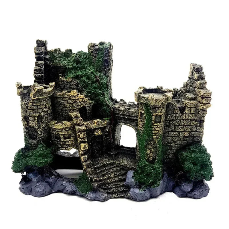 New Resin Artificial Fish Tank Ancient Castle Decoration Aquarium Rock Cave Building Decoration Aquatic Landscaping Ornament