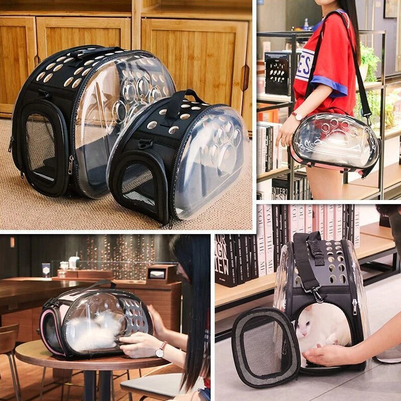 Transparent Foldable Outdoor Pet Travel Carrier Bag Handbag Puppy & Kitten Capsule Transparent Portable Shoulder Strap Bag - Play Paws Toys