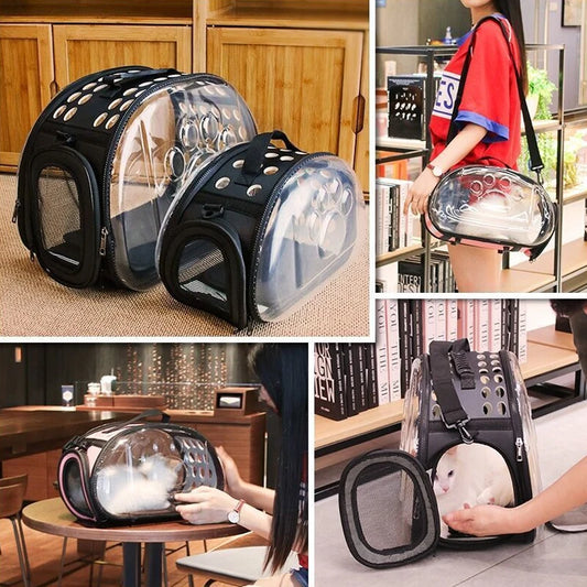 Transparent Foldable Outdoor Pet Travel Carrier Bag Handbag Puppy & Kitten Capsule Transparent Portable Shoulder Strap Bag - Play Paws Toys