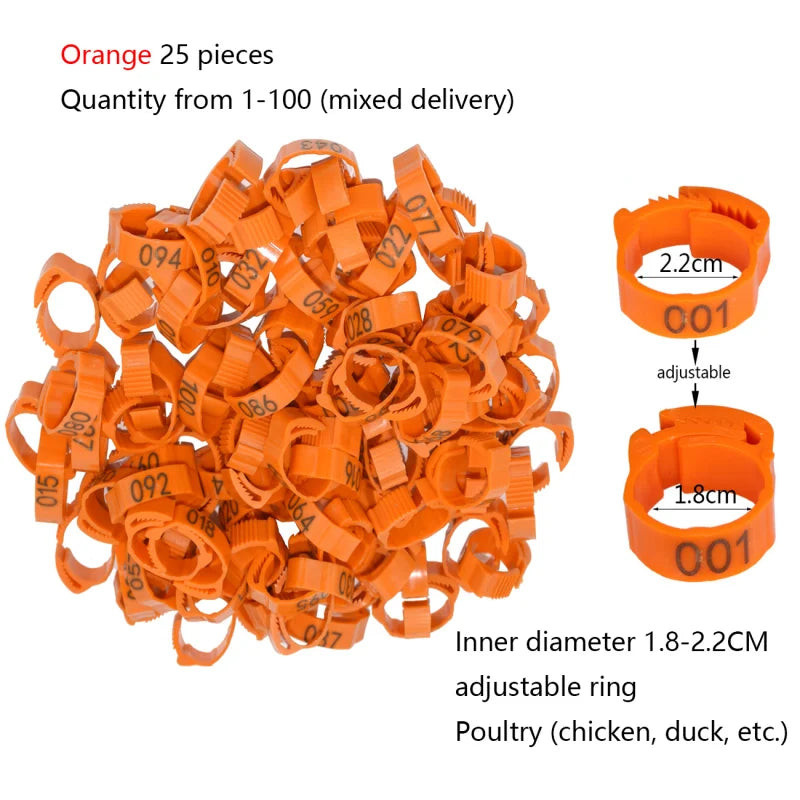 Chicken Foot Rings Label Clasp Plastic Adjustable Poultry Leg Snap Ratchet Clip Digital Duck Pigeon Goose Farm Feed Tool 25/100