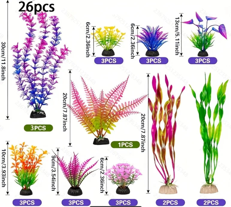 25/26PCS Artificial Aquarium Decor Plants Water Weeds Ornament Aquatic Plant Fish Tank Grass Decoration Accessories