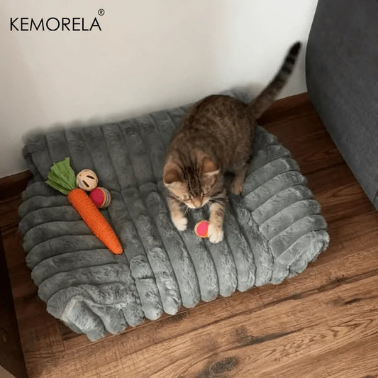 KEMORELA 1PC Striped Cat Sofa Bed Soft Polyester Pet Bed Breathable for All Seasons Suitable for Small to Medium Catsor Sleeping - Play Paws Toys